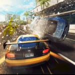 Asphalt 8 Airborne gameplay screenshot showing high speed car racing and nitro boost action